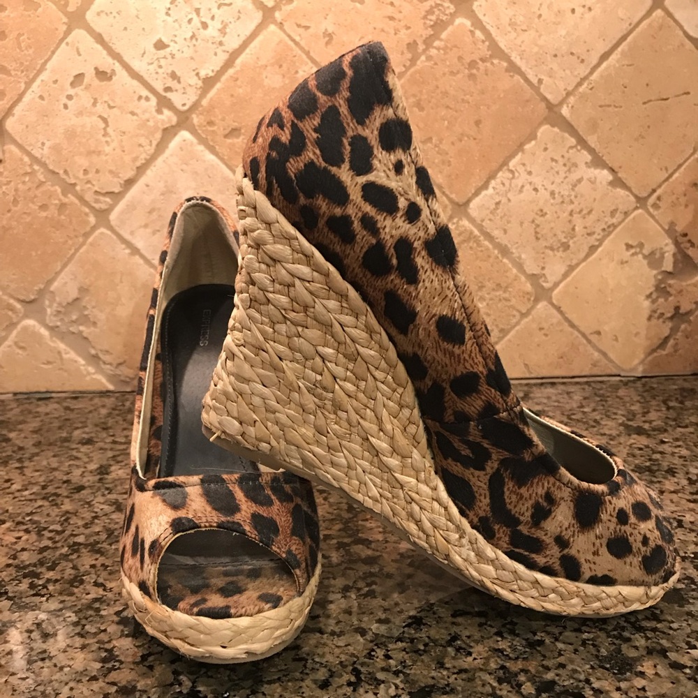 Express leopard wedges